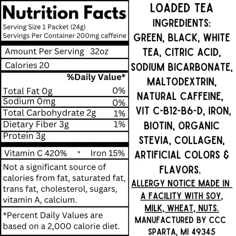 Elevate Your Hydration with Loaded Tea – Energizing 32oz Caffeinated Beverage Mix in a Convenient Single Packet
